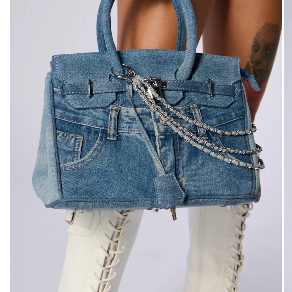 Stylish Denim Handbag with Chain Detail